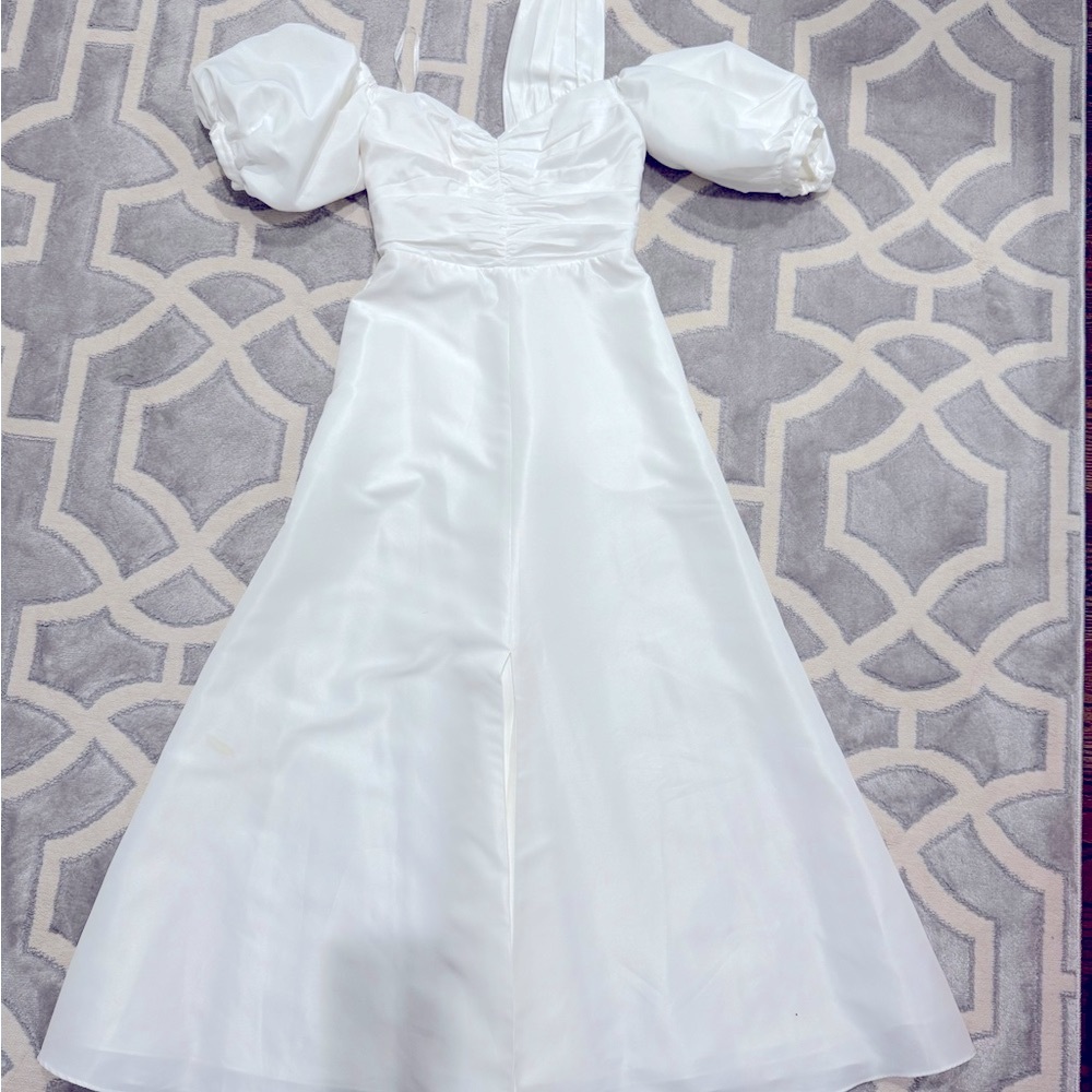Self-Portrait Cream Dress with Puff Sleeves